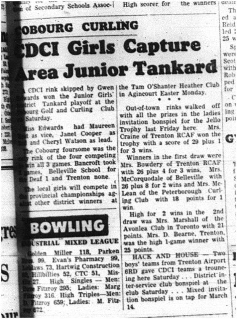 1964-03-04 School -Curling -CDCI Junior Girls
