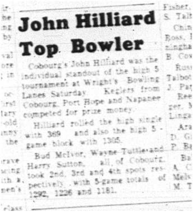 1964-03-18 Bowling -John Hilliard -Wrights Bowling Lanes