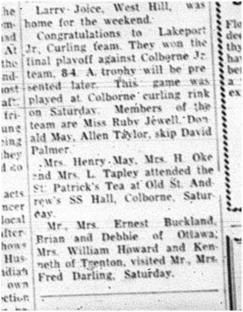 1964-03-18 Curling -Lakeport Jr. Curling Team vs. Colborne