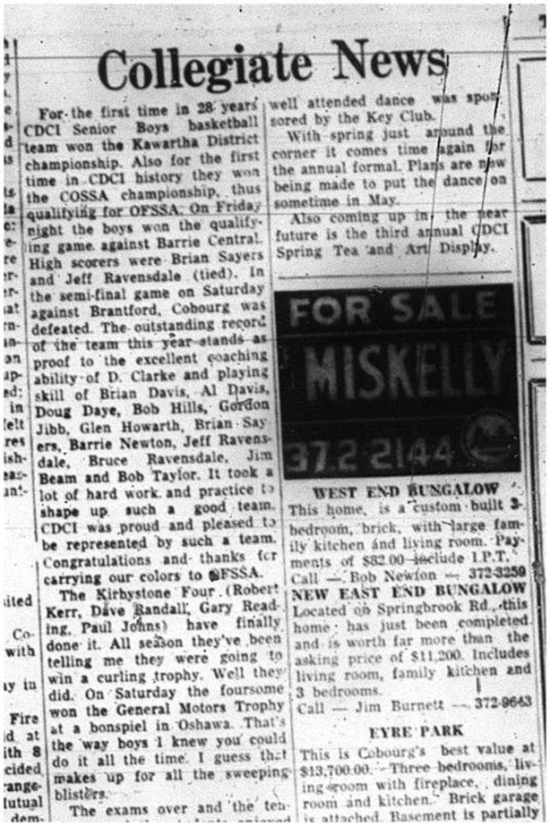 1964-03-18 School -Basketball -CDCI Senior Boys Basketball Team