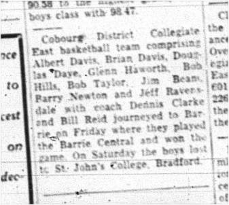 1964-03-18 School -Basketball -Cobourg District Collegiate East