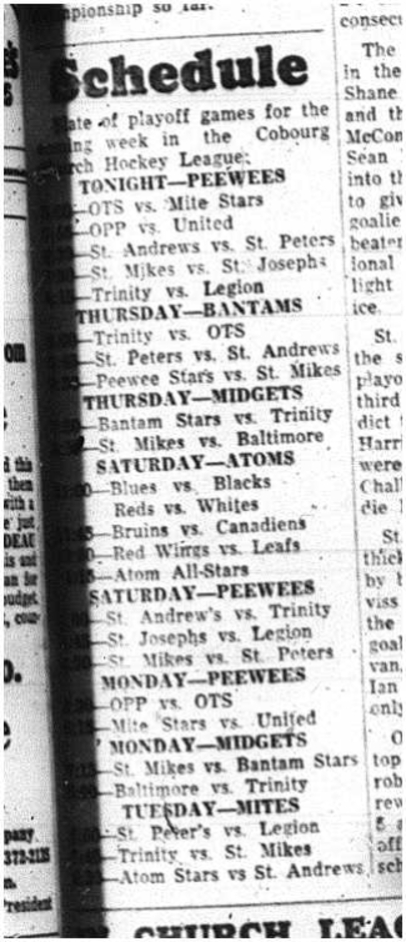 1964-03-25 Hockey -CCHL Schedule