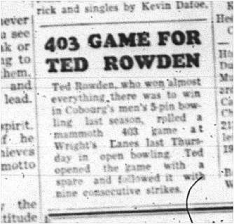1964-04-01 Bowling -Ted Rowden -Cobourg Mens 5-Pin Bowling