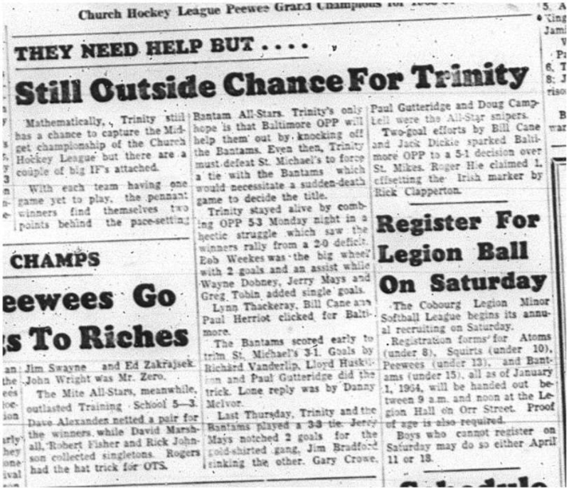 1964-04-01 Hockey -CCHL -Trinity