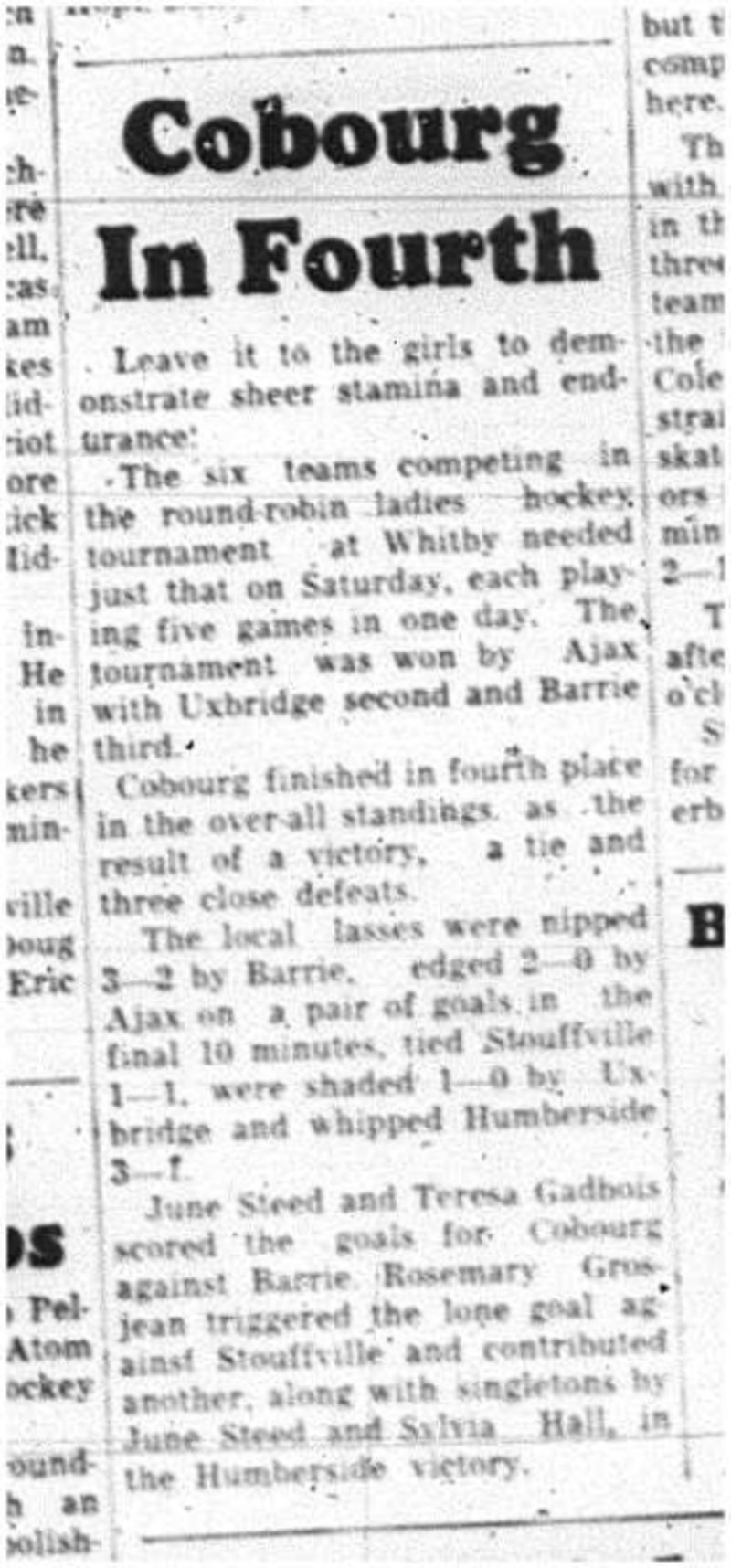 1964-04-01 Hockey -Cobourg Ladies -Tournament