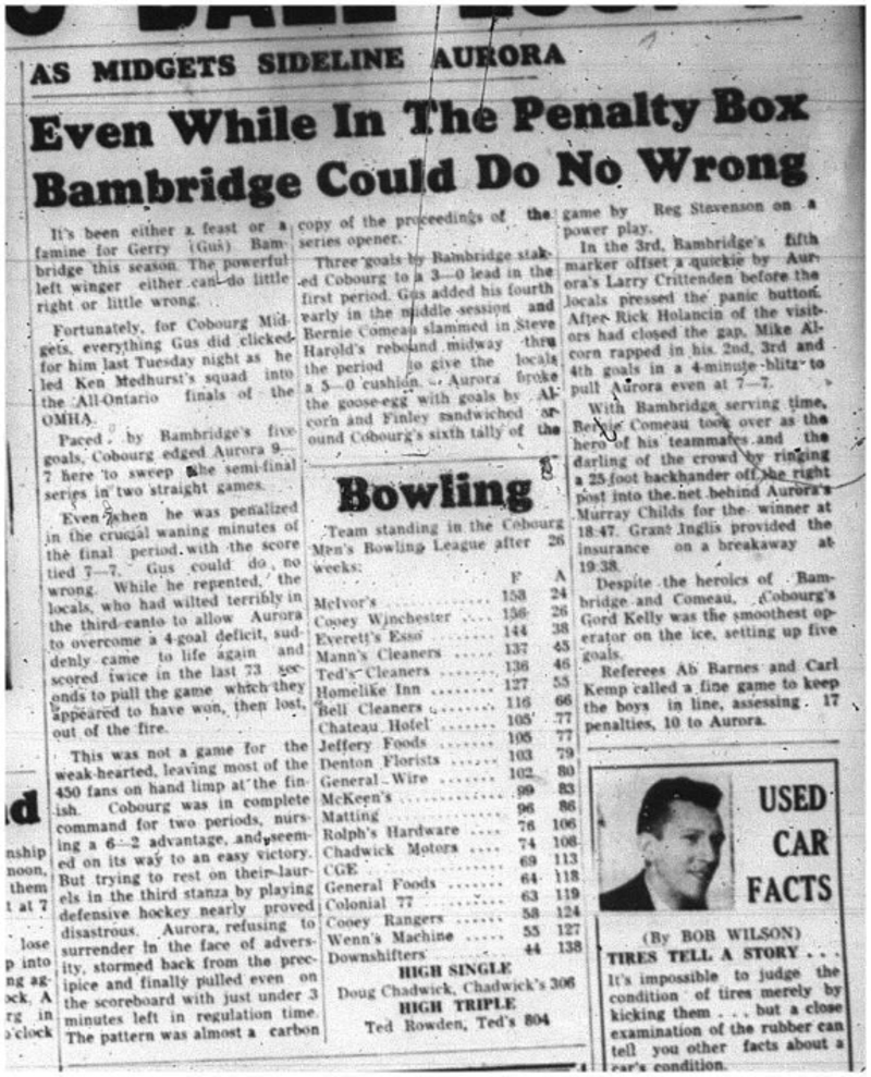 1964-04-01 Hockey -Cobourg Midgets -Gus Bambridge -OMHA