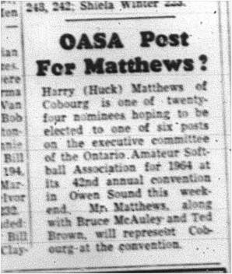 1964-04-01 Softball -OASA  -Harry Matthews