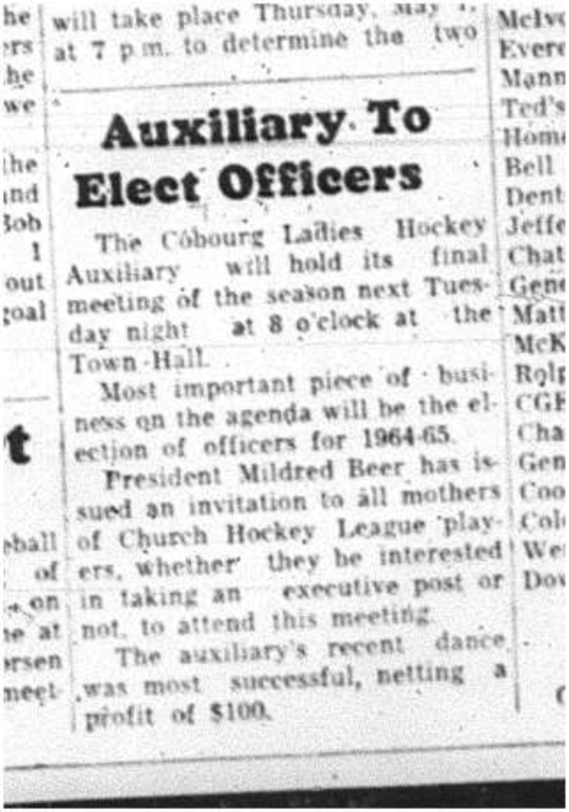 1964-04-08 Hockey -Cobourg Ladies Hockey Auxiliary -Meeting