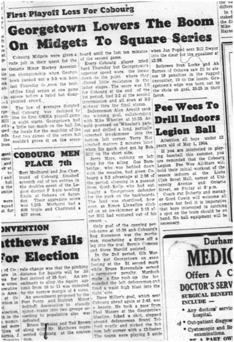 1964-04-08 Hockey -OMHA Playoff -Cobourg Midgets Vs. Georgetown