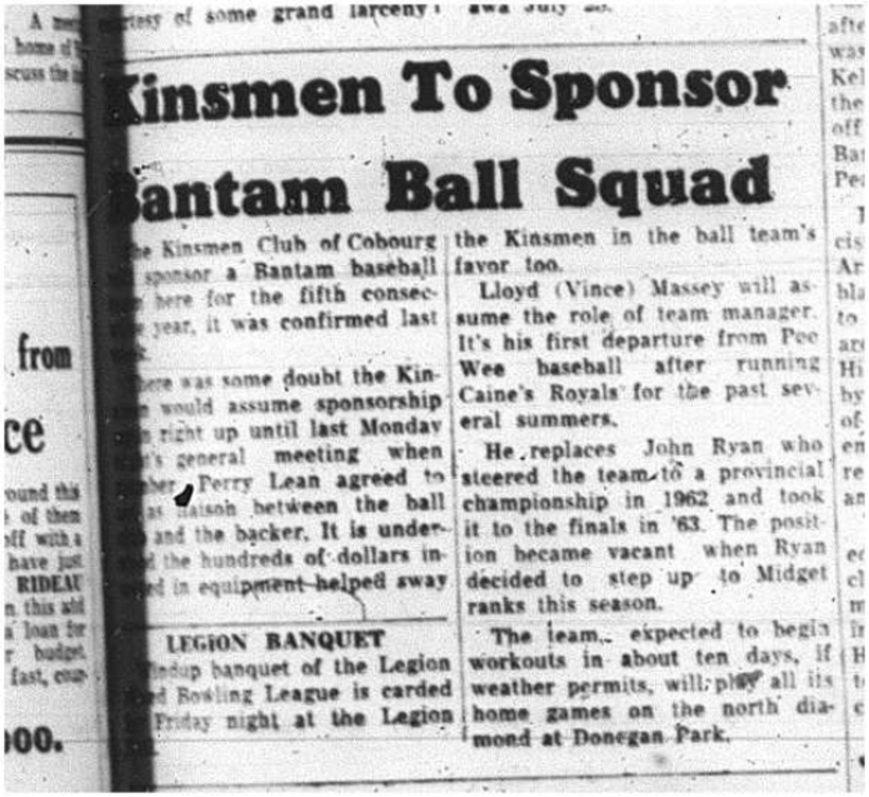 1964-04-15 Baseball -Kinsmen Club -Bantam Baseball
