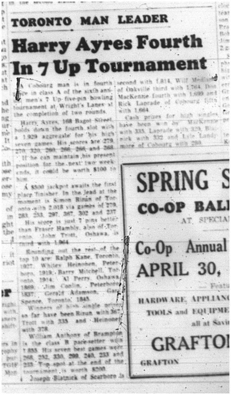 1964-04-15 Bowling -Harry Ayres -7 Up- Five-Pin -Mens