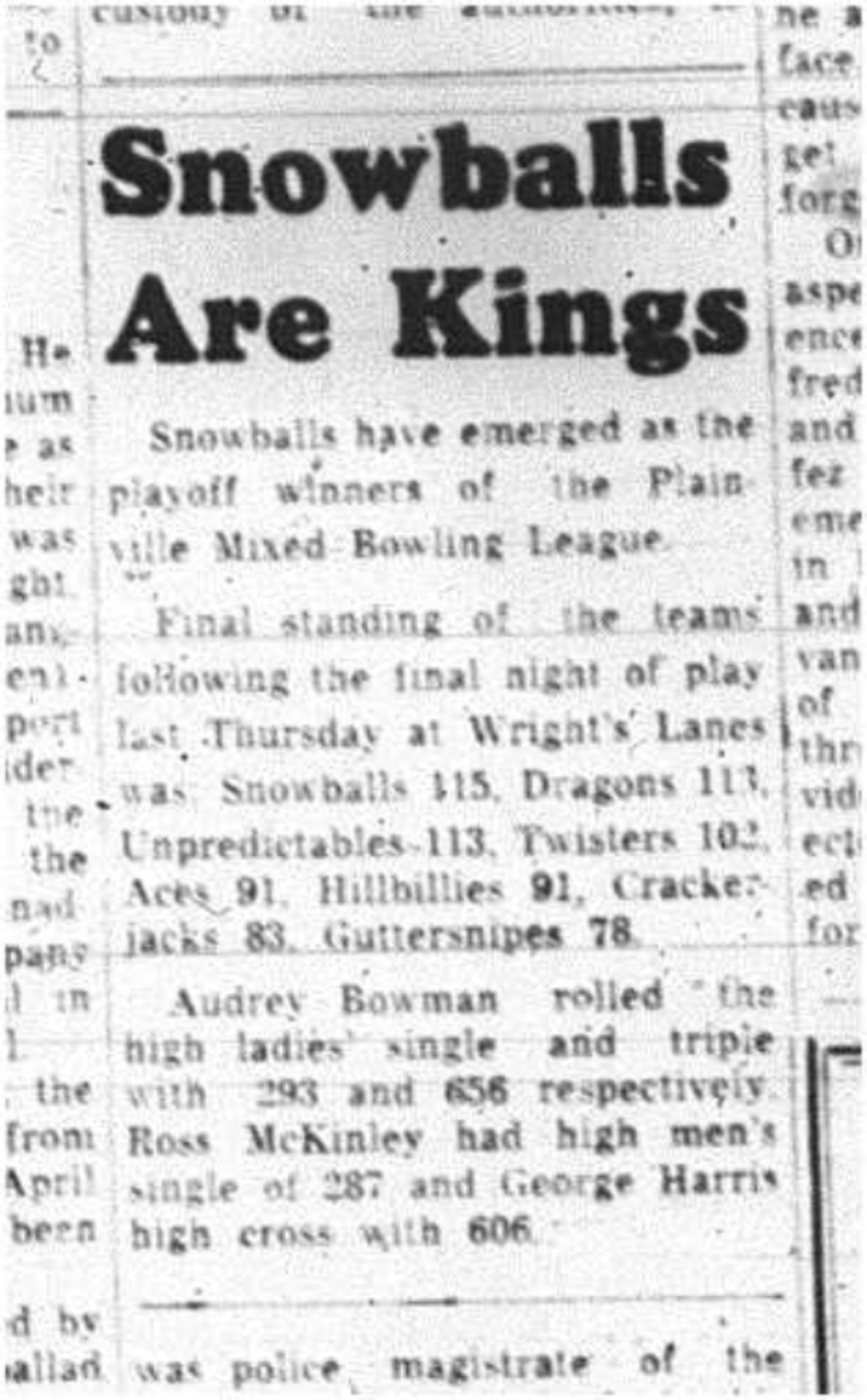 1964-04-15 Bowling -Snowballs -Plainville Mixed League