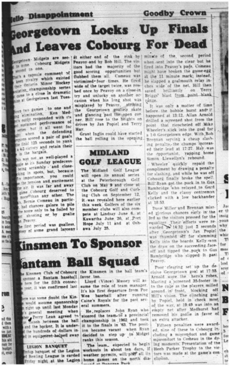 1964-04-15 Hockey -Georgetown Midgets Vs. Cobourg Midgets