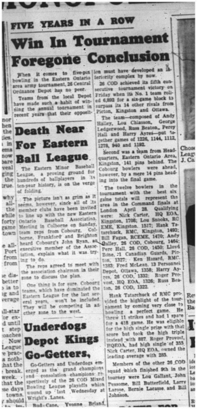 1964-04-22 Bowling -5-Pin -Local Depot Teams -Tournament