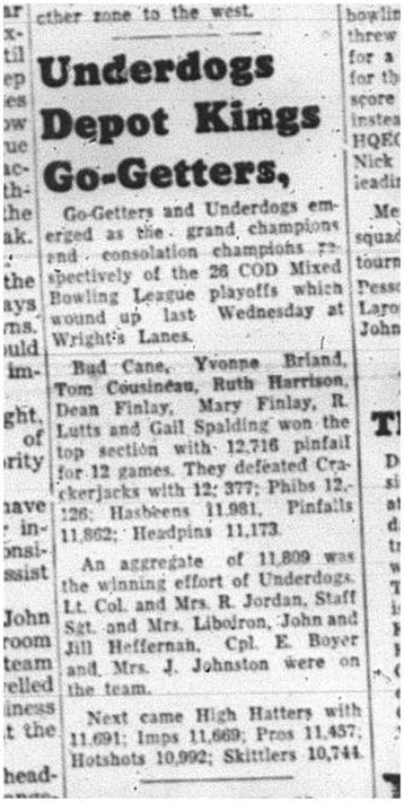 1964-04-22 Bowling -Go-Getters -Underdogs -Mixed Bowling League