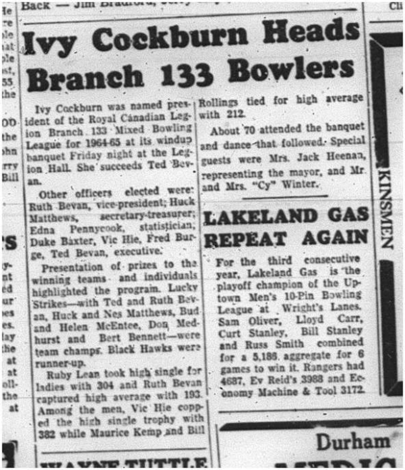 1964-04-22 Bowling -Ivy Cockburn -Mixed Bowling League