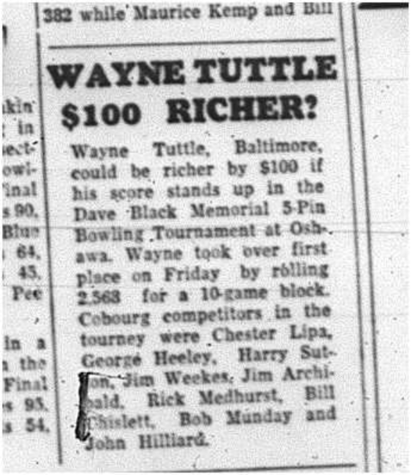 1964-04-22 Bowling -Wayne Tuttle -5-Pin bowling tournament