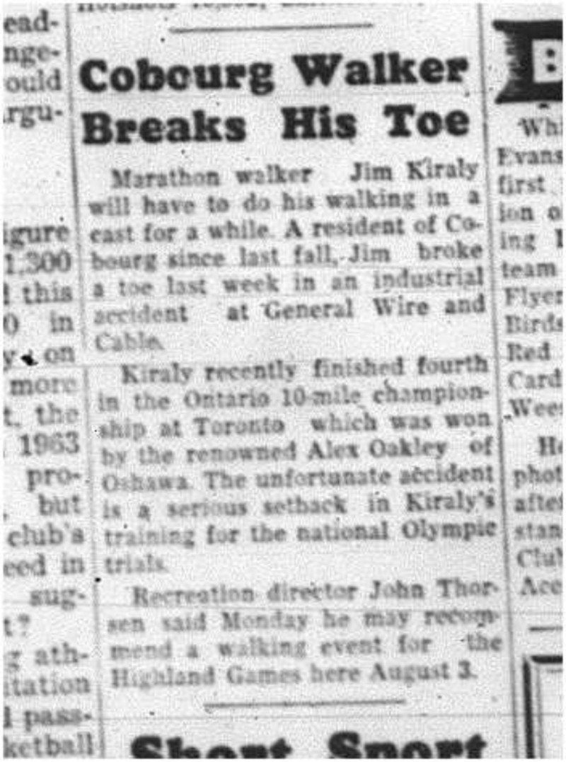1964-04-22 Track and Field -Jim Kiraly -Cobourg marathon walker