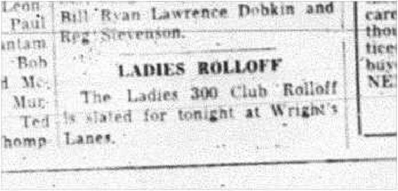 1964-04-29 Bowling - Ladies - 300 club - Wrights Lanes
