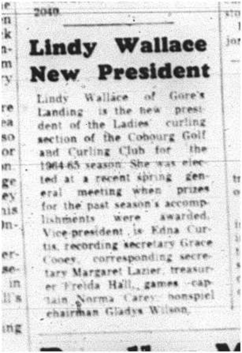 1964-04-29 Curling - Ladies - Lindy Wallace - Ladies Curling Section President