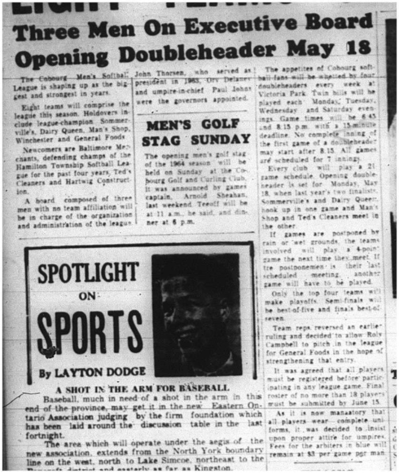 1964-04-29 Softball - Mens - Cobourg Softball League - Doubleheader