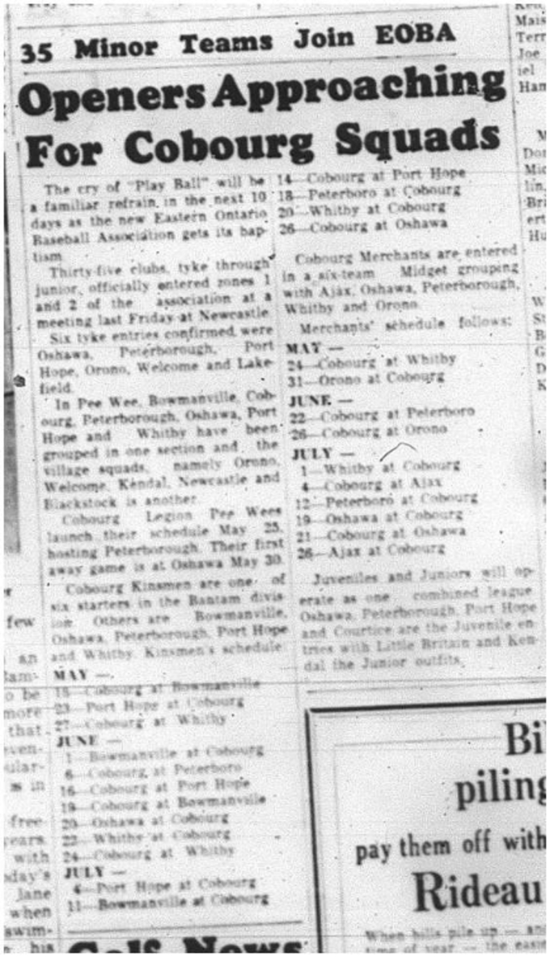 1964-05-13 Baseball - Boys - Cobourg Squads - Openers