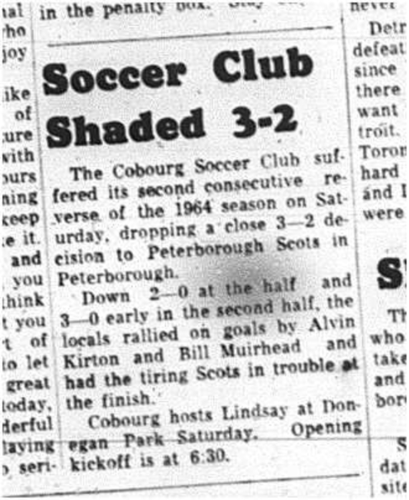 1964-05-13 Soccer -Mens - Cobourg  Vs. Peterborough