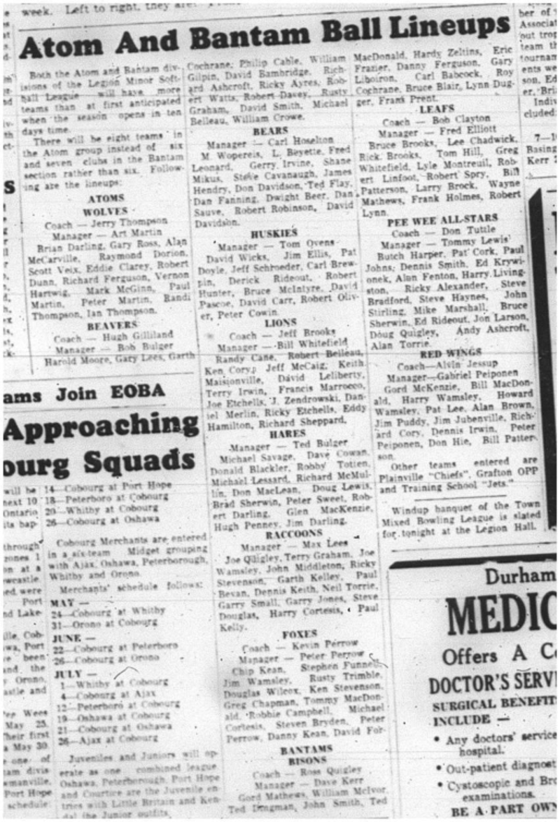 1964-05-13 Softball - Boys - Atom - Bantam - Lineups