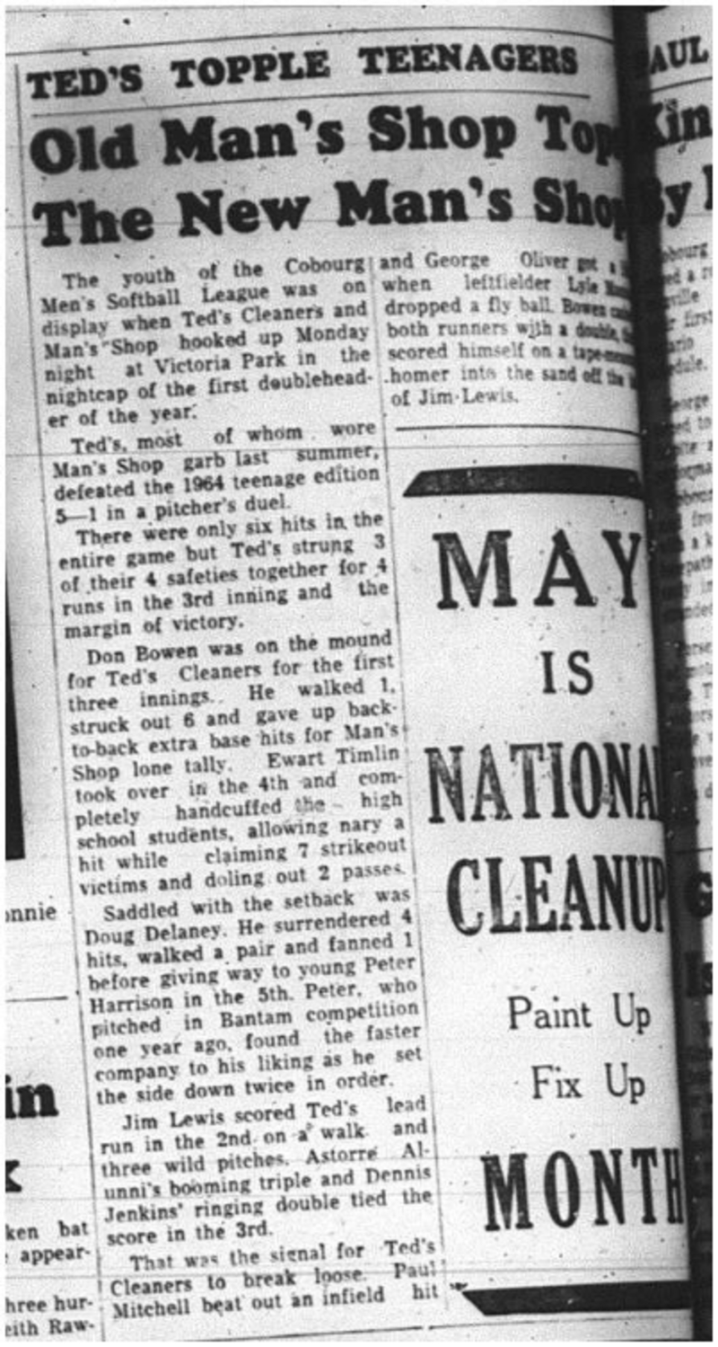 1964-05-20 Softball - Mens - Ted`s Cleaners - Old Man`s Shop