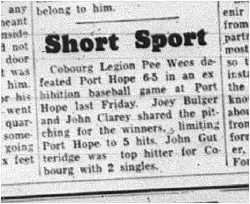 1964-05-27 Baseball - Mens - Cobourg Legion Peewees - Short Sport