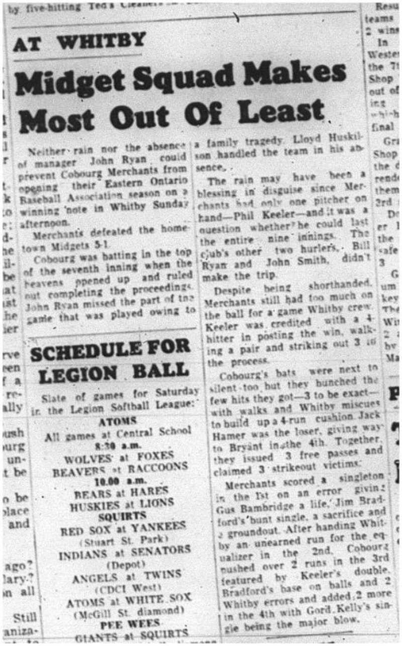 1964-05-27 Baseball - Midget Squad - Cobourg Merchants