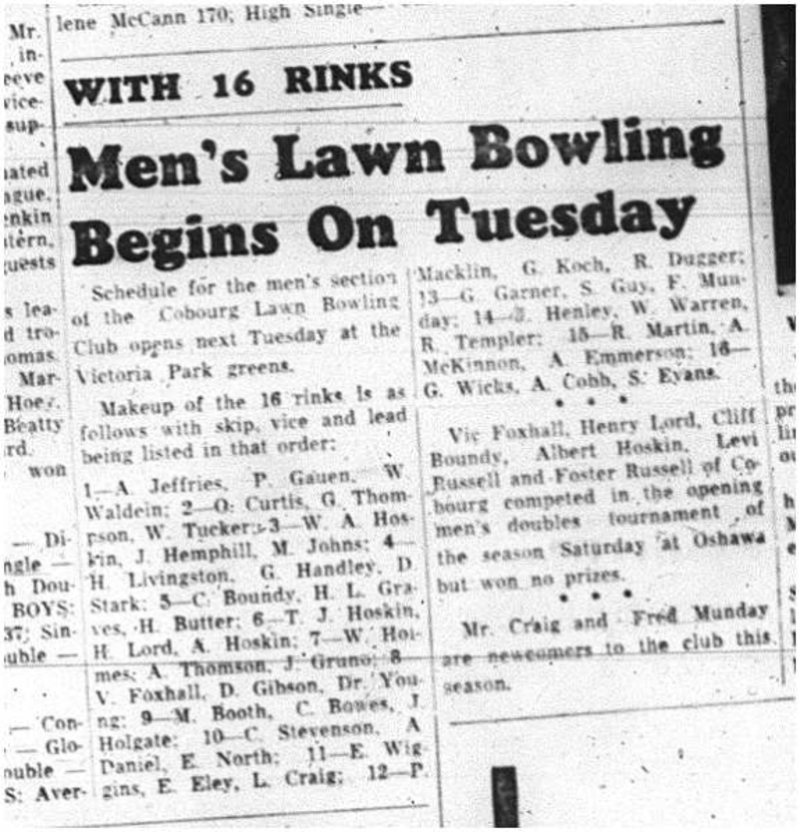 1964-05-27 Lawn Bowling - Mens - Schedule