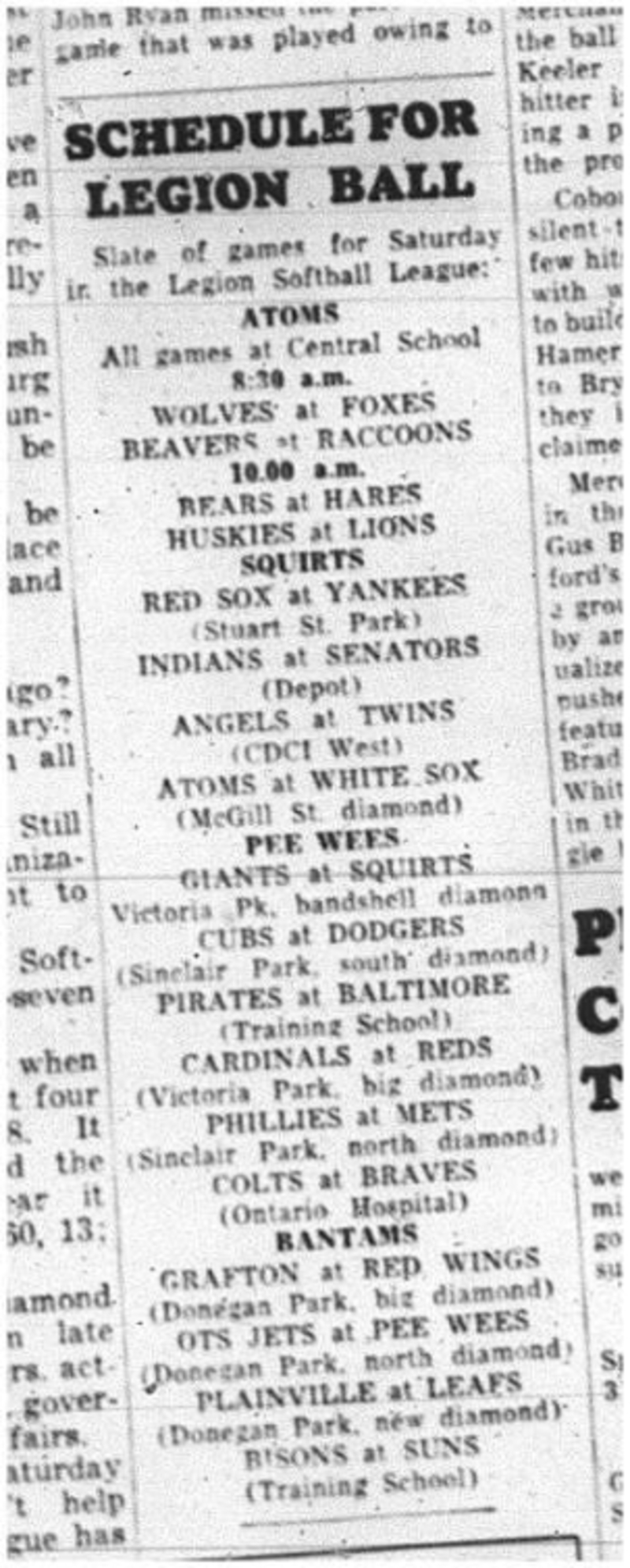 1964-05-27 Softball - Boys - Legion Softball League - Schedule
