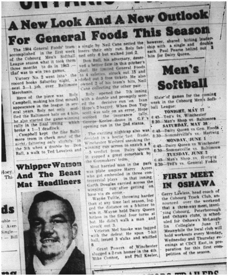1964-05-27 Softball - Mens - General Foods - Cobourg Mens Softball League