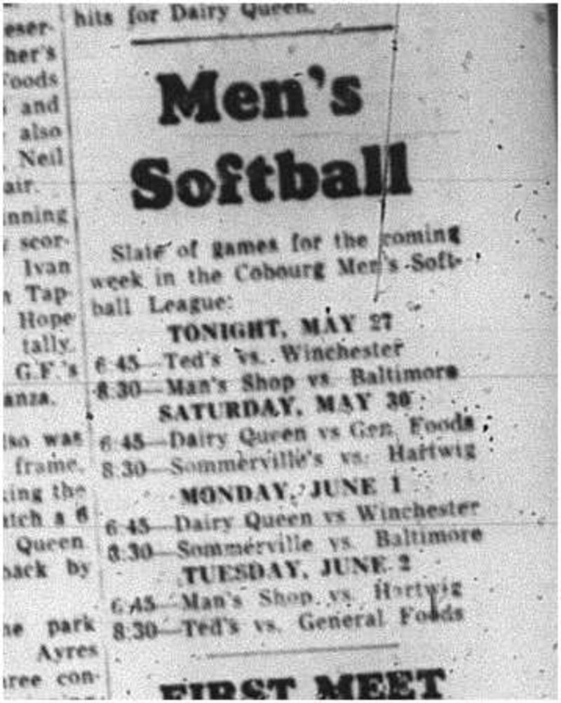 1964-05-27 Softball - Mens - Schedule