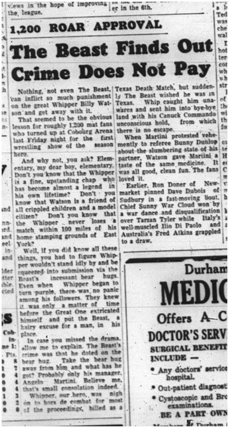 1964-06-03 Wrestling - Mens - The beast Vs. Whipper Billy