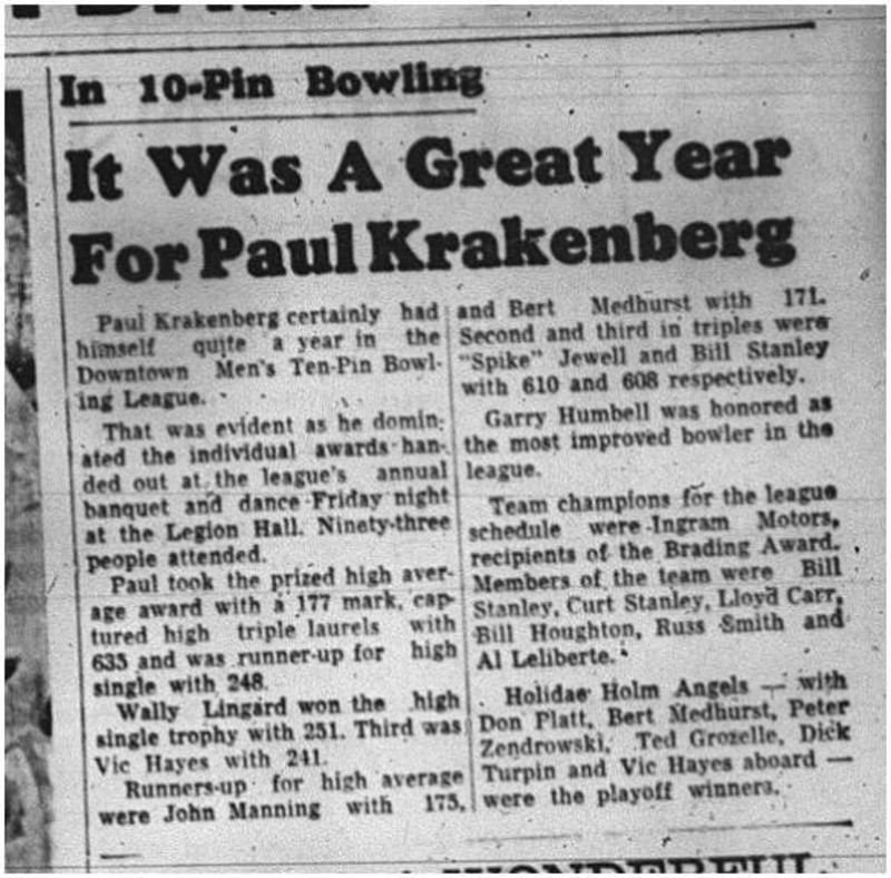 1964-06-10 Bowling - Mens - 10-Pin - Paul Krakenberg