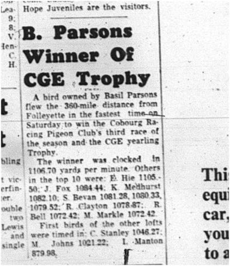 1964-06-10 Pigeon Racing - Mens - Basil Parsons