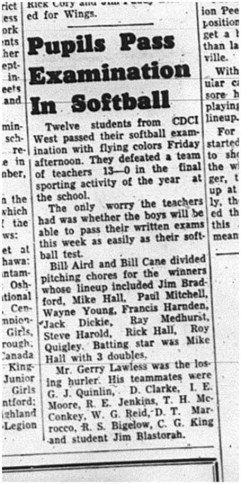 1964-06-10 School - Softball - CDCI West