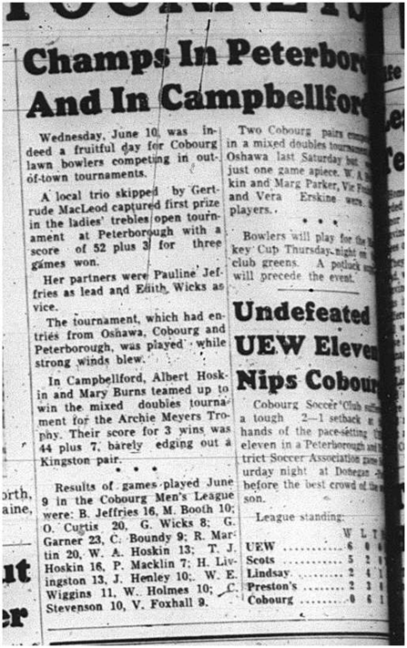 1964-06-17 Lawn Bowling - Mens - Results