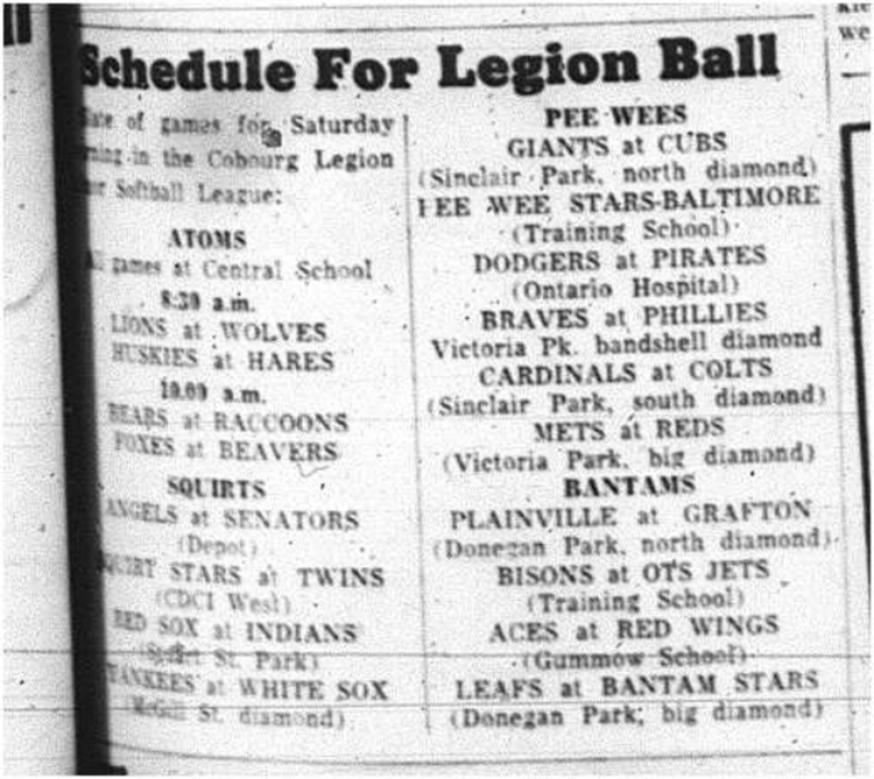 1964-06-17 Softball - Boys - Legion Ball - Schedule