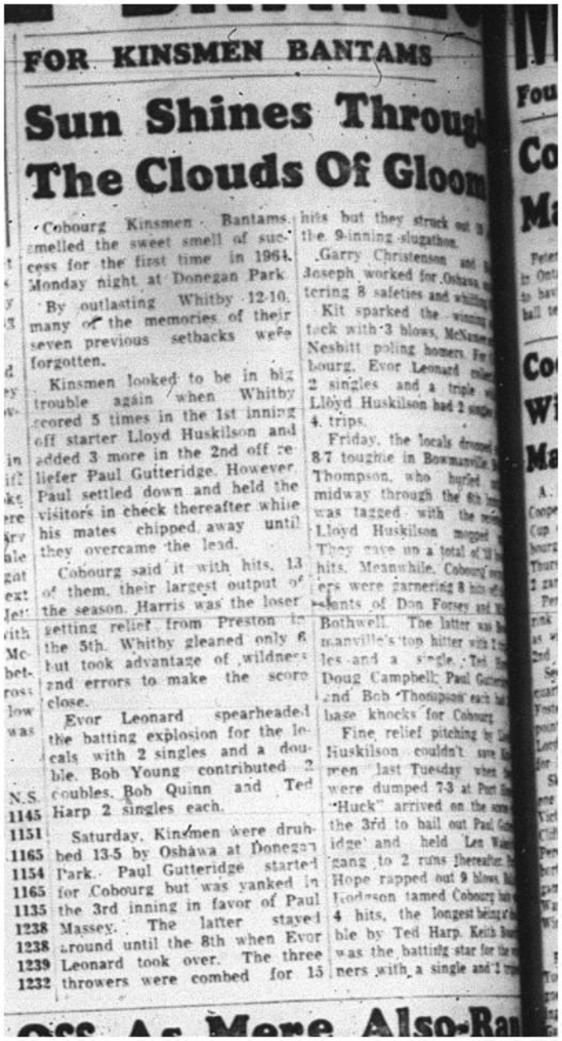 1964-06-24 Baseball - Mens - Cobourg Kinemen Bantams