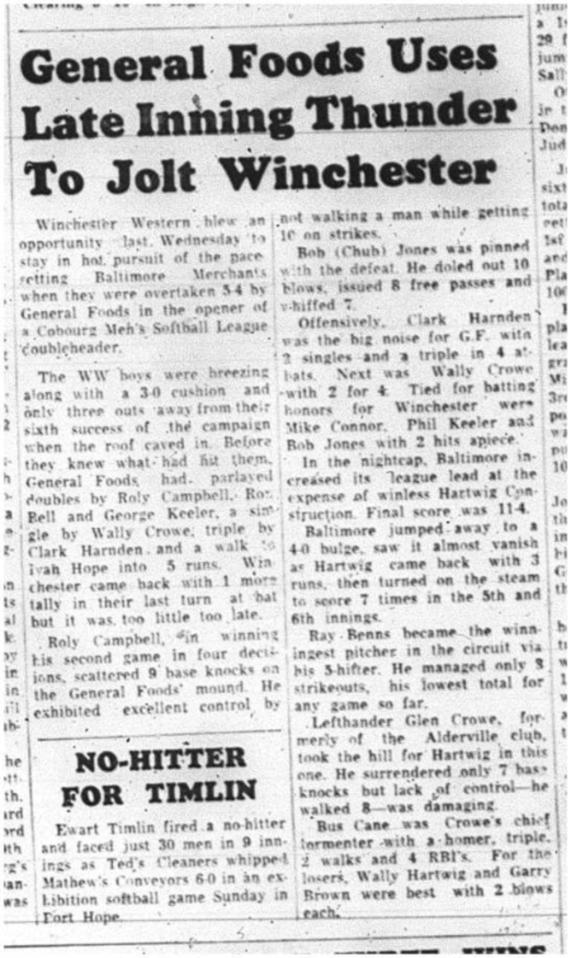 1964-06-24 Softball - Mens - General Foods Vs. Western Winchester