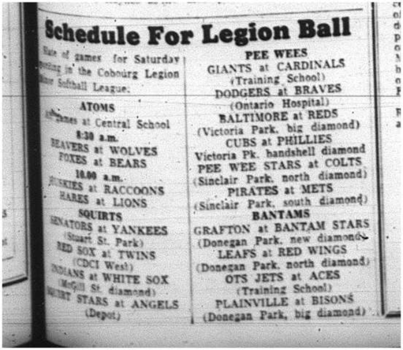 1964-07-01 Softball - Legion Ball Schedule