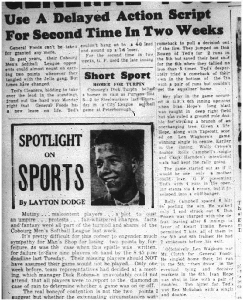 1964-07-01 Softball - Mens - General Foods - Teds Cleaners