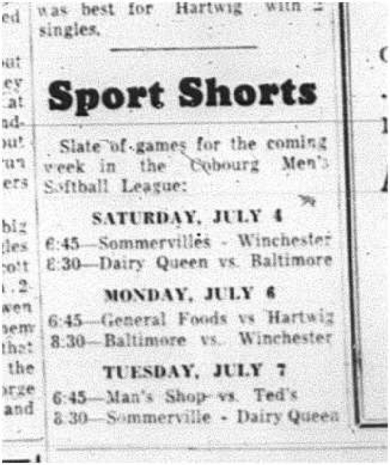 1964-07-01 Softball - Mens - Schedule - Sport Shorts