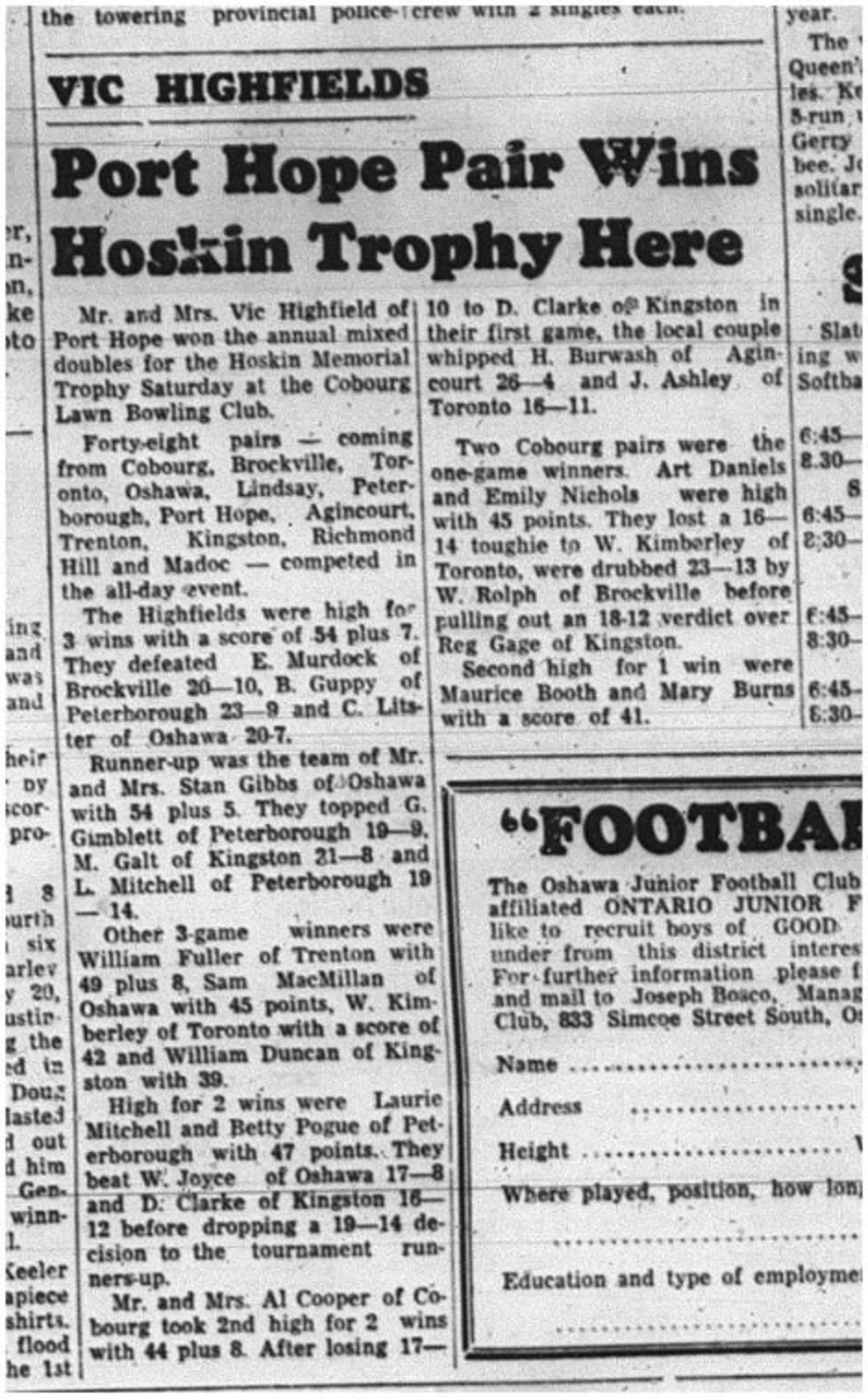 1964-07-08 Lawn Bowling -  Mens - Port Hope