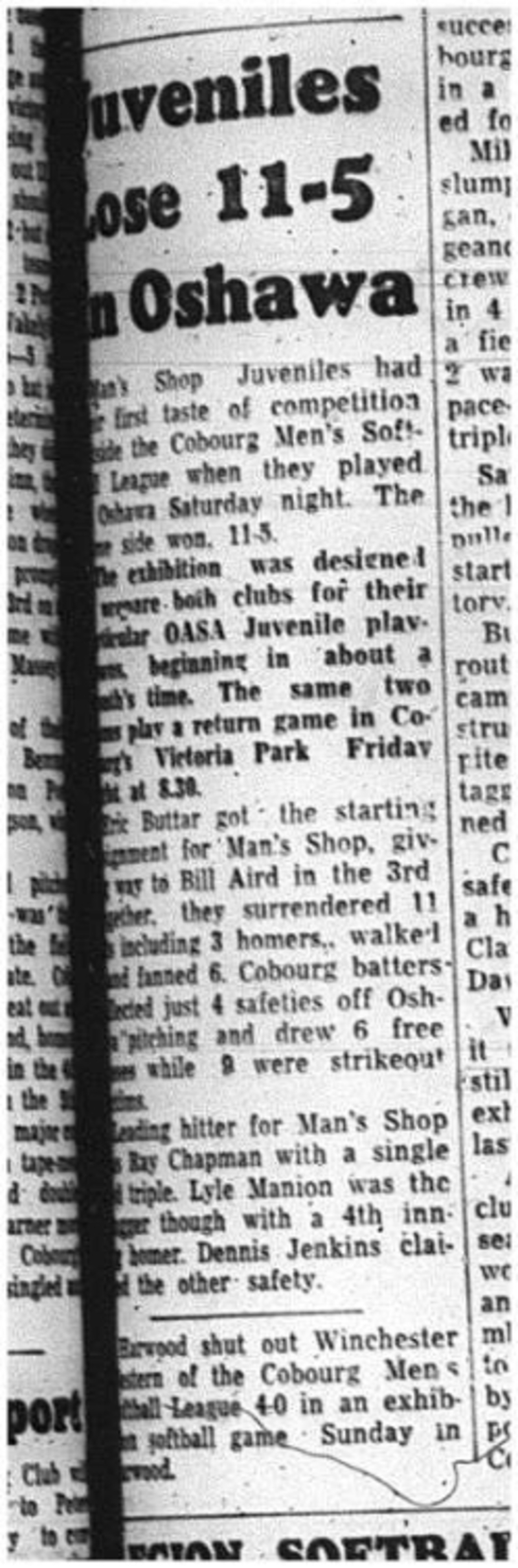 1964-07-08 Softball - Mens - Juveiles Vs. Oshawa
