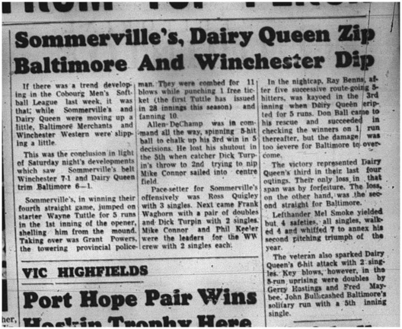 1964-07-08 Softball - Mens - Sommervilles - Dairy Queen