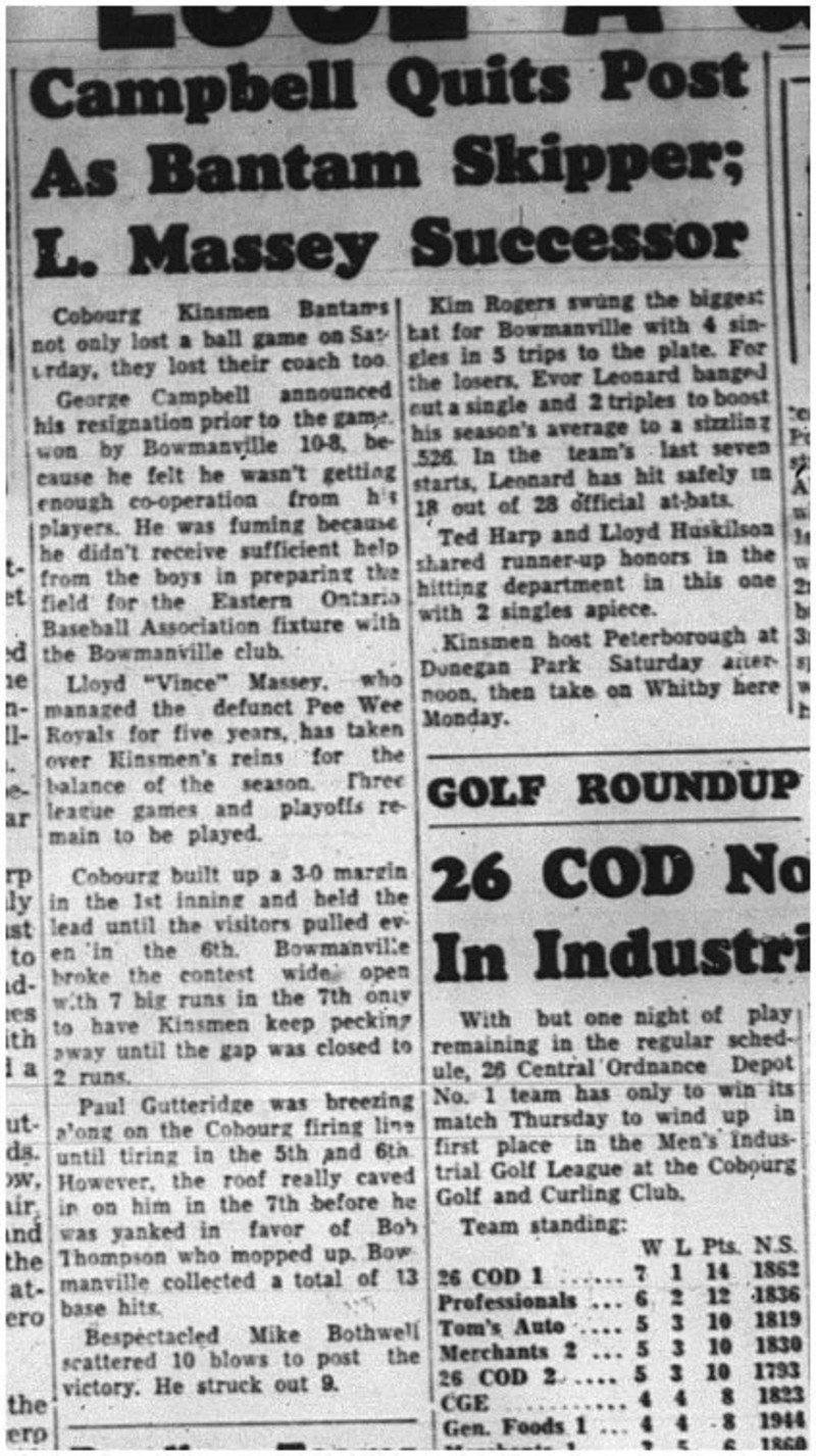 1964-07-15 Baseball - Mens - Cobourg Kinsmen Bantams